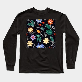 Ojibwe Floral Pattern | Native American Floral Design Black Long Sleeve T-Shirt